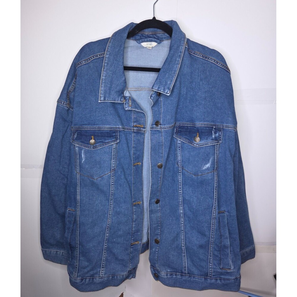 Terra & Sky 28 30 W Plus Size  Med Wash Denim Button Distressed Jean Jacket 4X